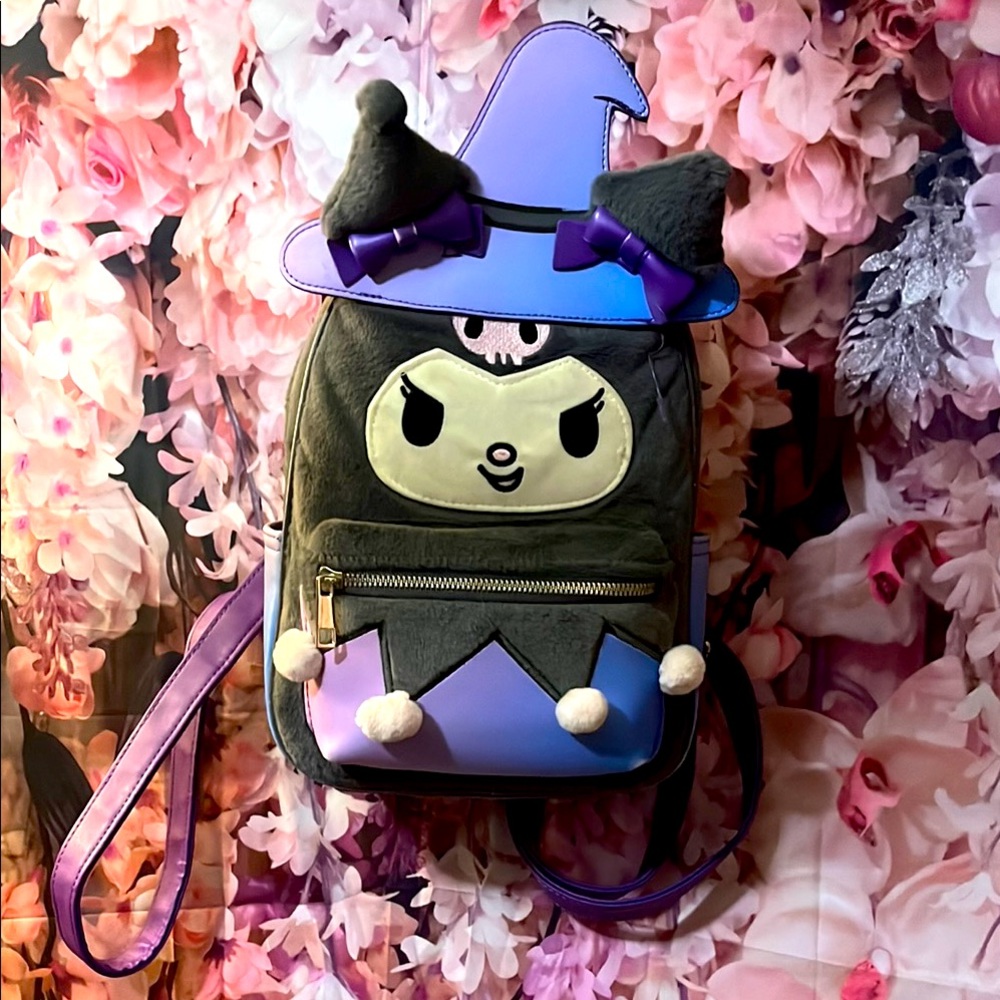 Purple and Black KUROMI SMALL Backpack and matching wallet USED